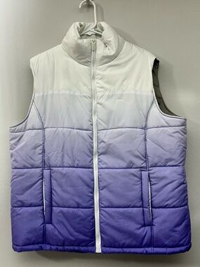 totes White to Purple Ombre Puffer Vest 3 Zipper Pockets Size XL